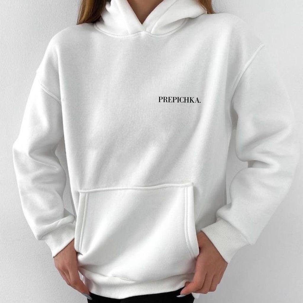 La PIEL Prepichka Bijeli Hoodie Model Prednja Strana
